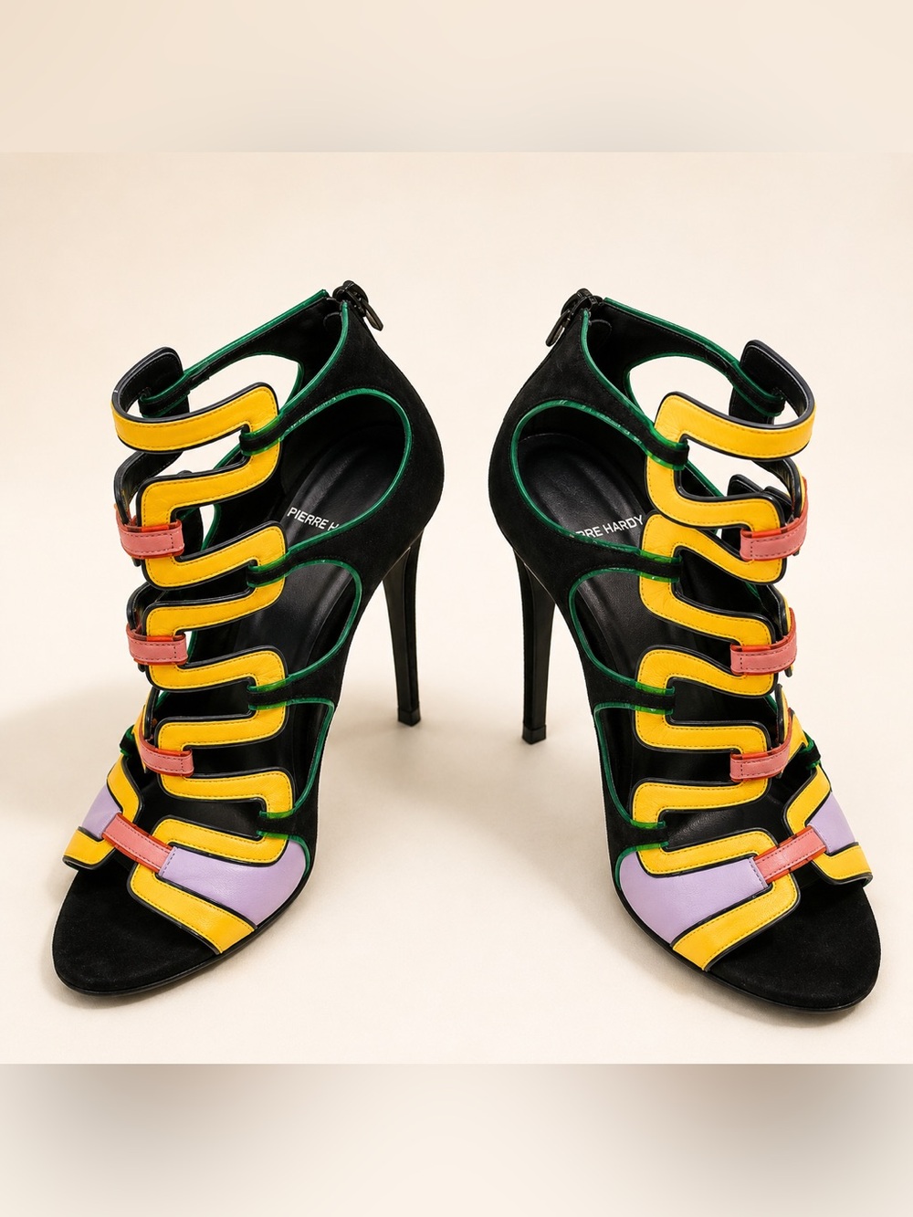 RARE Pierre Hardy Kaliste Multicolor Suede Cage Sandals 38